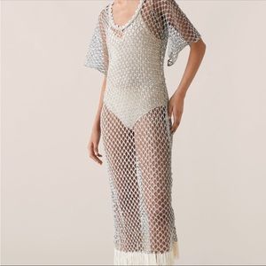 Zara ivory and metallic crochet knit swim coverup dress